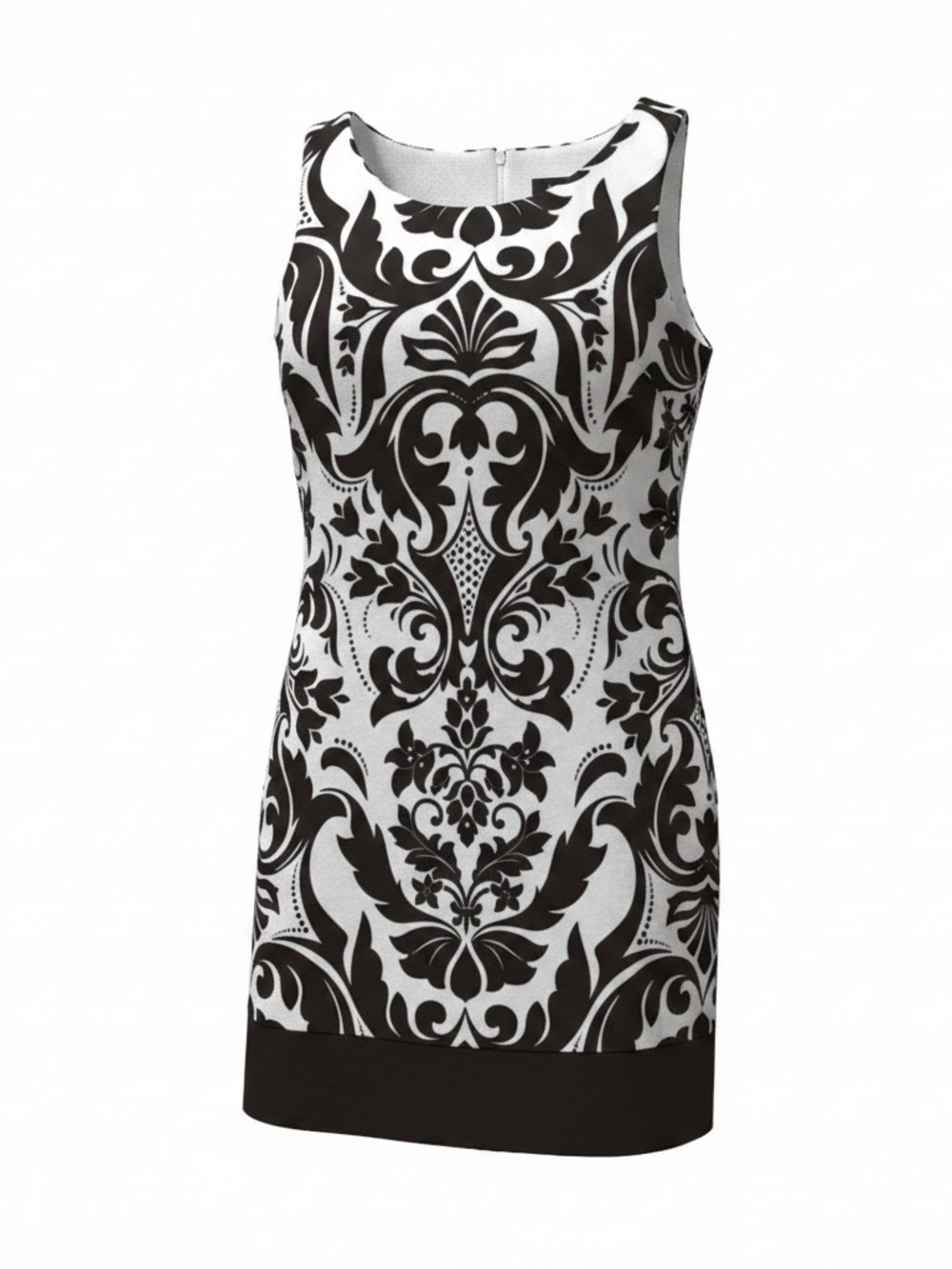 B. Smart Espresso and White Damask Sheath Dress